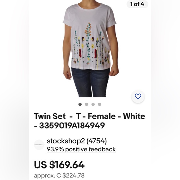 Twin-set embroidery/beads/ribbons white boxy fit T-Shirt - Picture 12 of 17